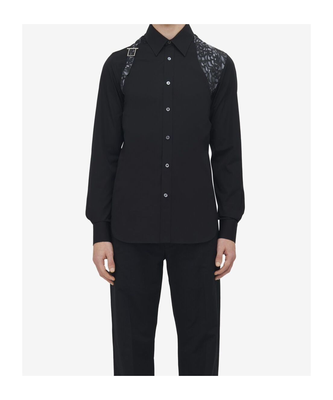 Alexander Mcqueen Feather Print Harness Shirt In Black