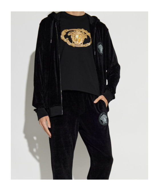 Versace Long-sleeved Hooded Sweatshirt In Black