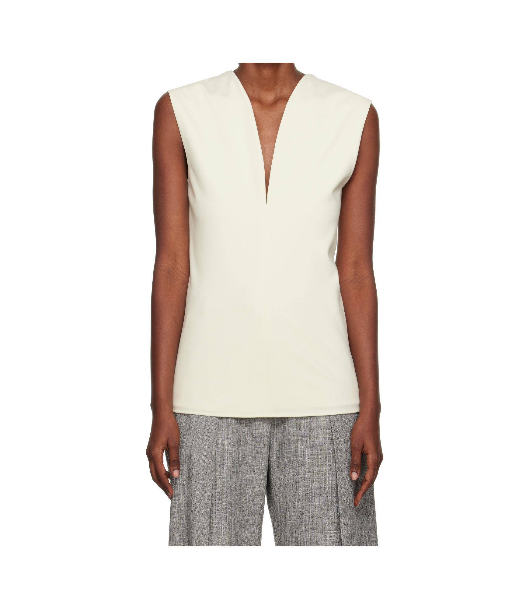 Lanvin Off-white Jersey Plunging Neckline Top In White