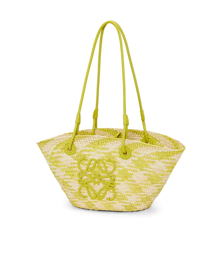 Shop Loewe Small Anagram Basket Bag In Iraca Palm And Calfskin In Yellow