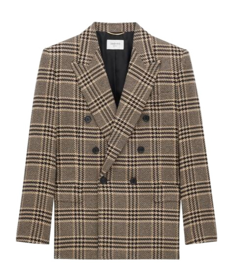 Saint Laurent Jacket In Prince Of Wales Silk And Cashmere In Multi