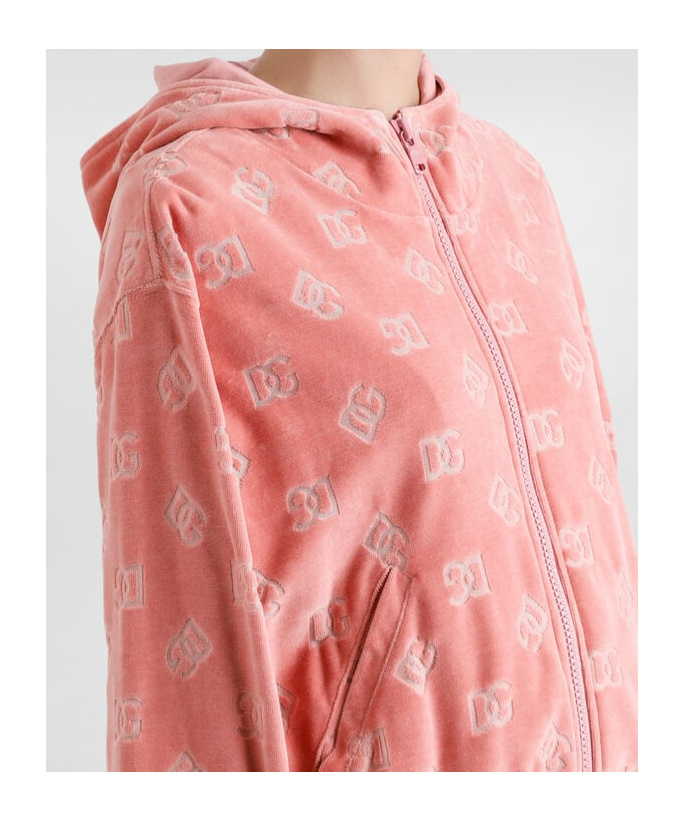 Dolce & Gabbana Chenille Jacquard Hoodie With Dg Logo In Pink