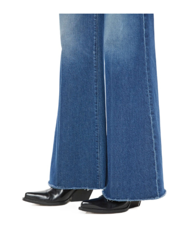 Mother The Twister Sneak Frayed Hems Flared Wide Leg Jeans In Blue