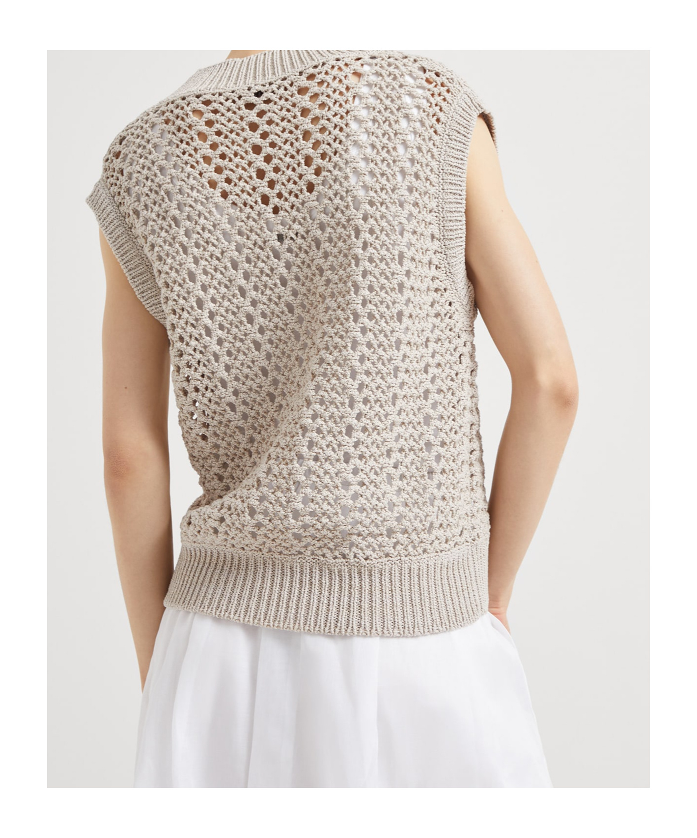 Brunello Cucinelli Sleeveless Open-knit Top In Gray