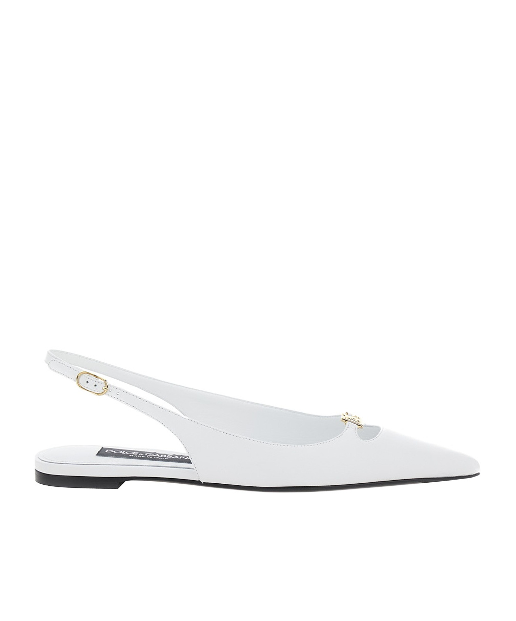Dolce & Gabbana White Slingback Ballet Flats With Logo Detail In Leather Woman In White