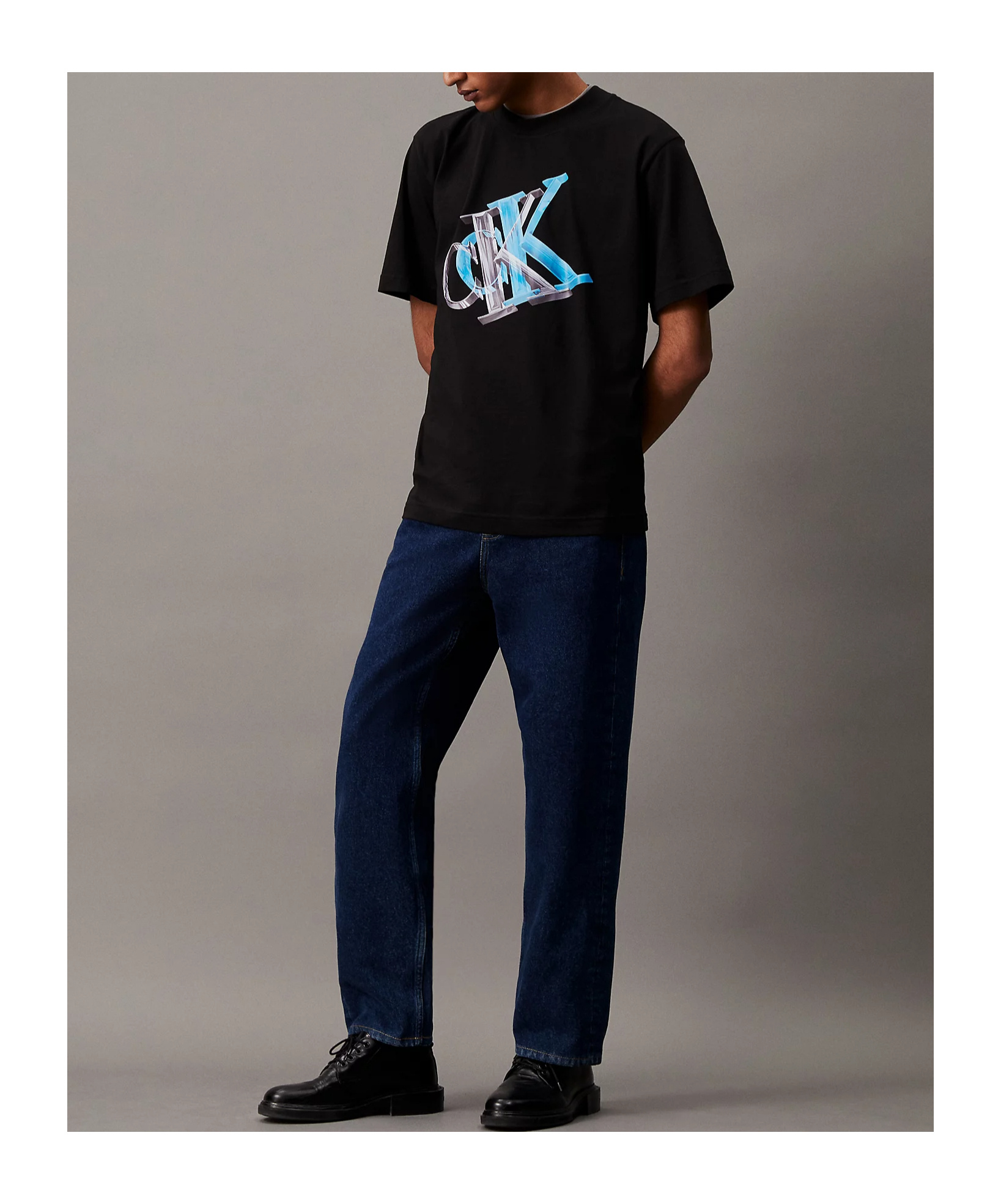 Calvin Klein Jeans Est.1978 Open-necked Black Shirt In Black