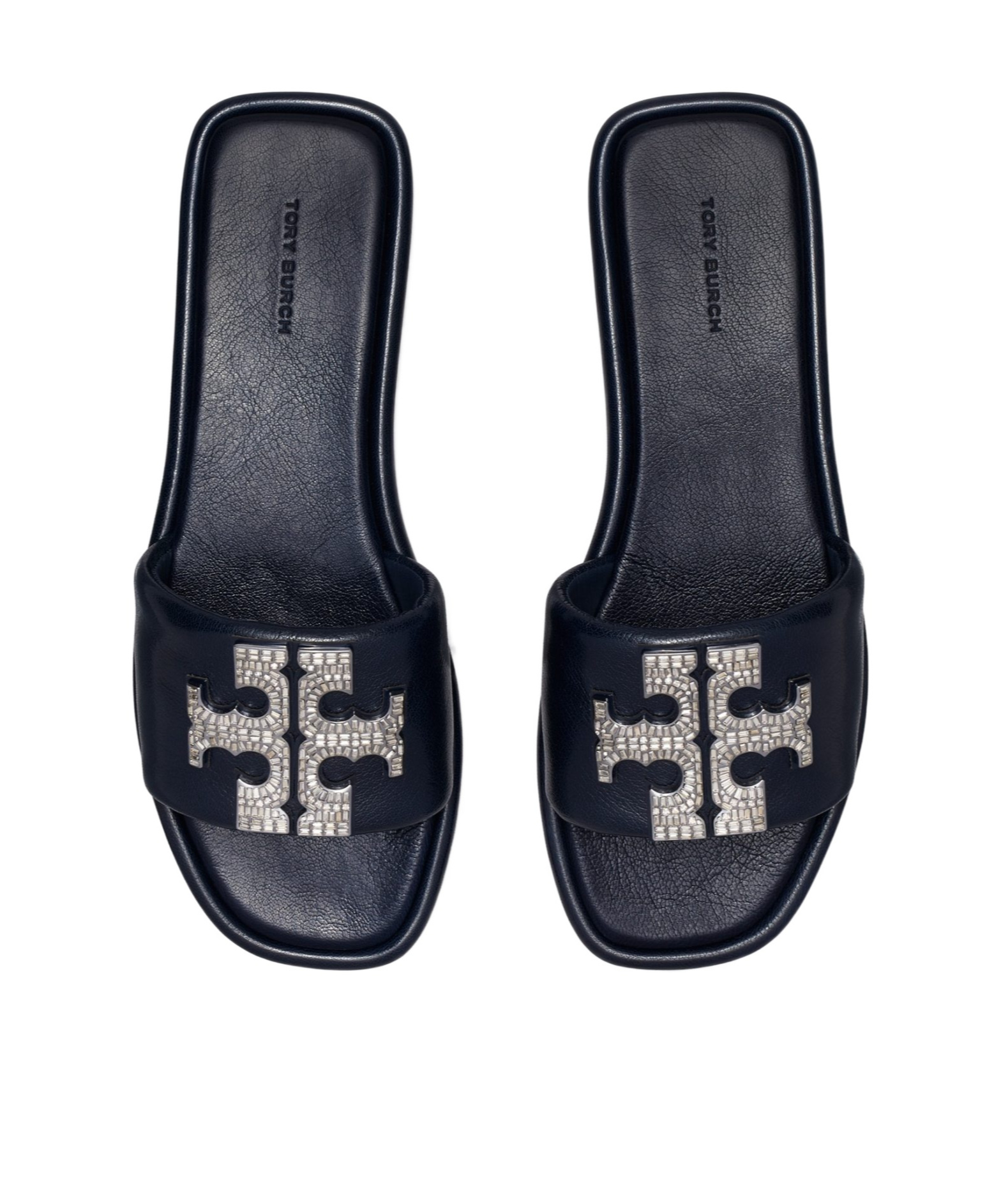 Tory Burch Double T Leather Slides In Black