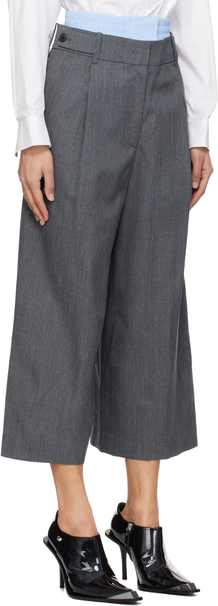 Juunj Gray Double Waisted Tucked Trousers In Gray