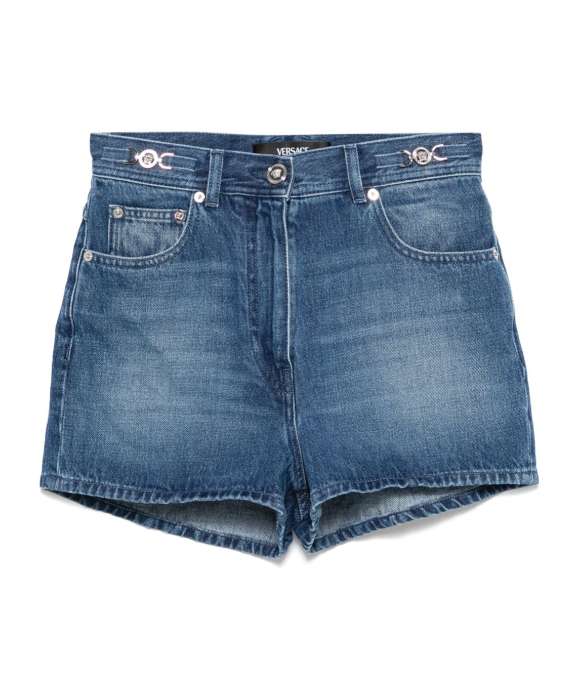 Shop Versace Logo-patch Denim Shorts In Blue