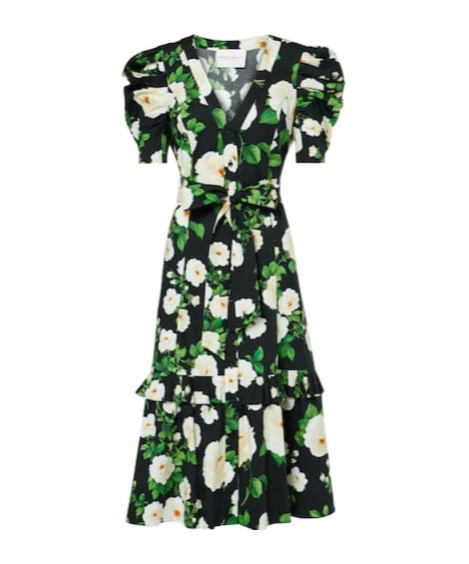 Carolina Herrera Floral Cotton-blend Midi Dress In Black