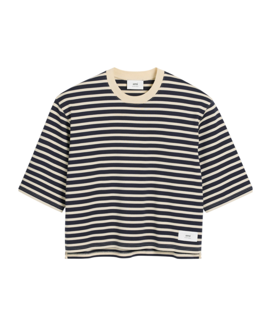 Ami Alexandre Mattiussi Navy Recycled Cotton Loose Striped T-shirt In Black