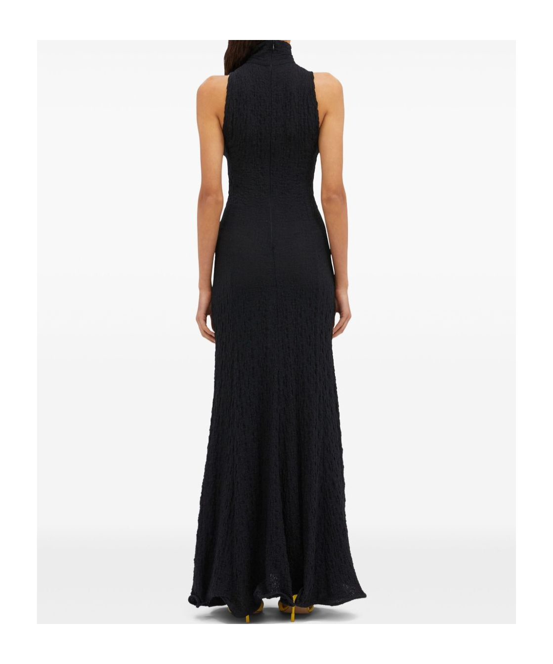 Msgm Maxi Dress With High Neck And Textured Fabric In Black