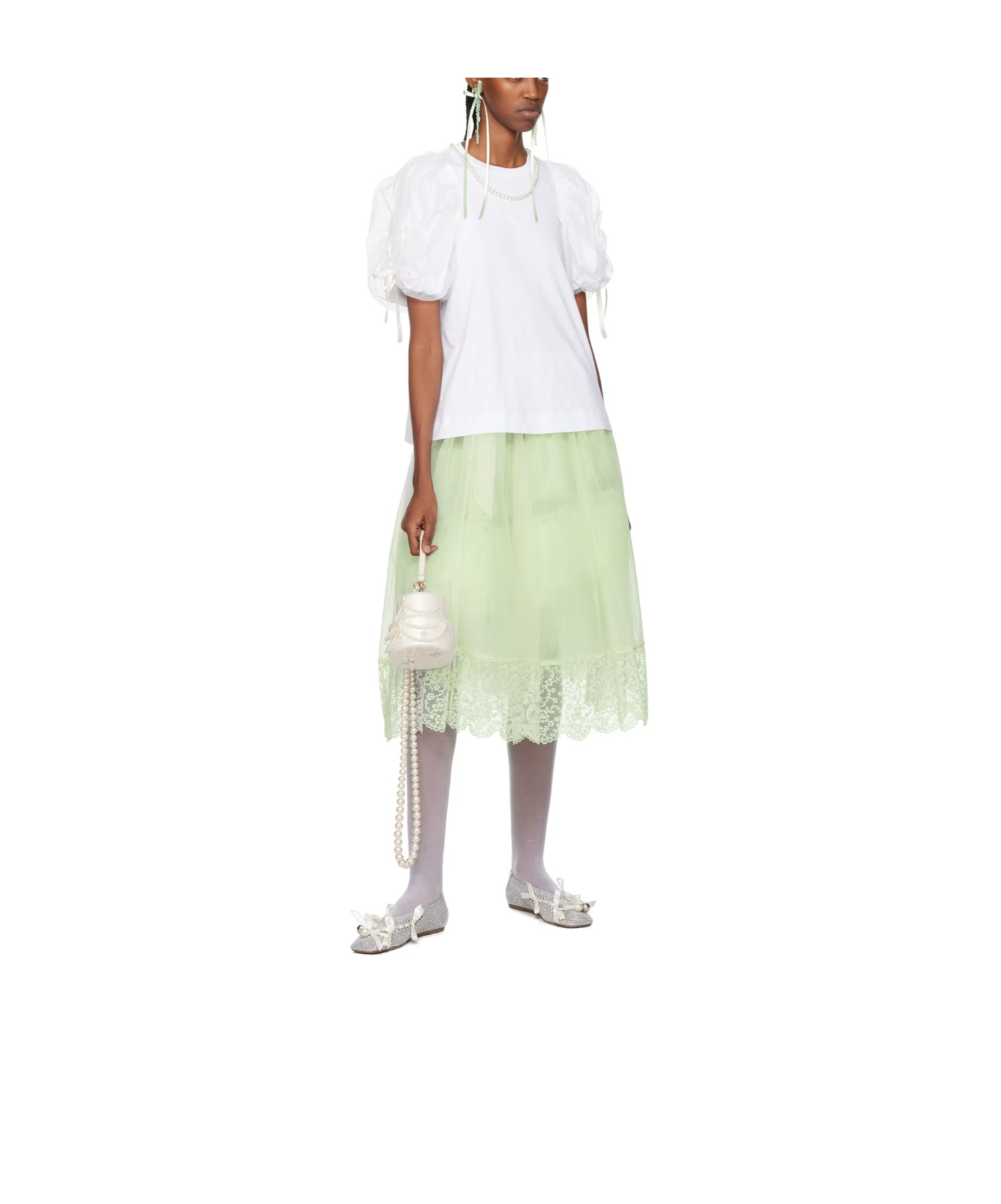 Simone Rocha Bow Ribbon Drip Earrings In White