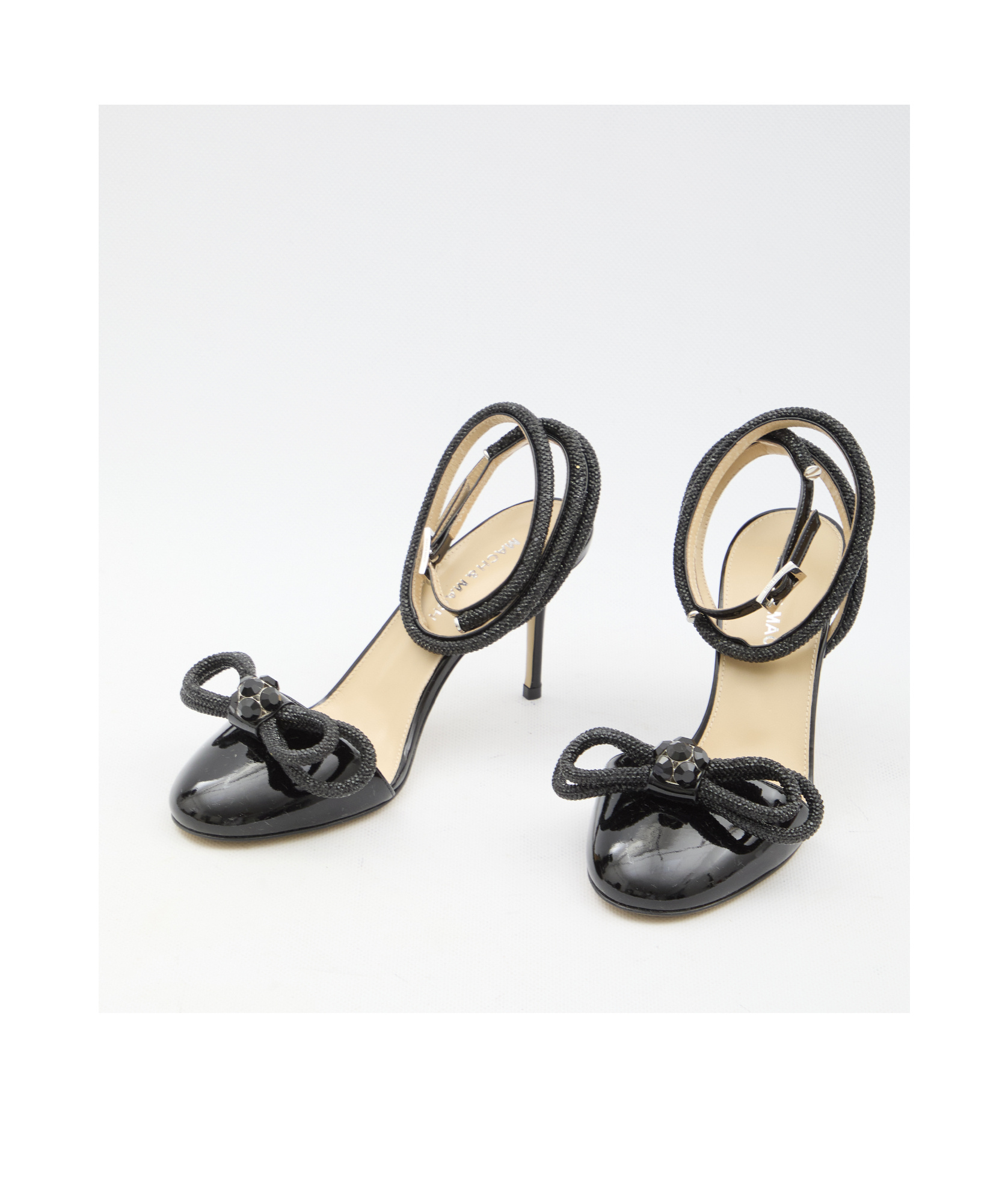 Mach&mach Double Bow Strass Ankle-strap Pumps In Black