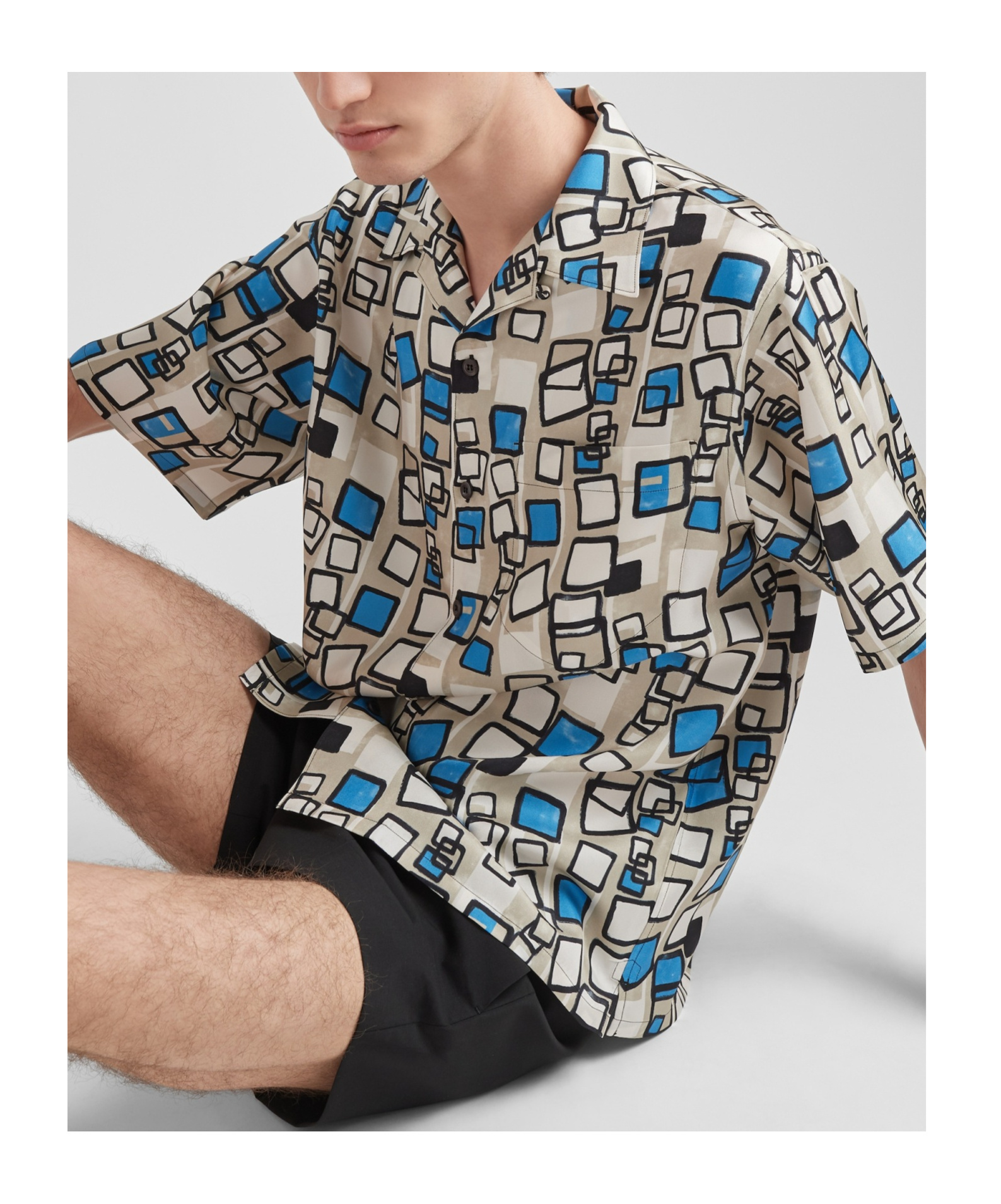 Prada Geometric-print Short-sleeve Shirt In Neutral