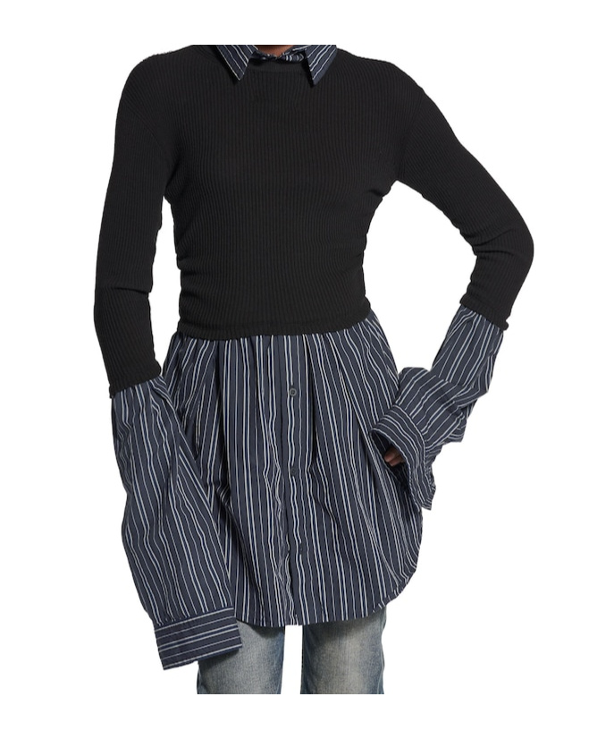Balenciaga Layered Sweater Featuring Collared Neck In Black