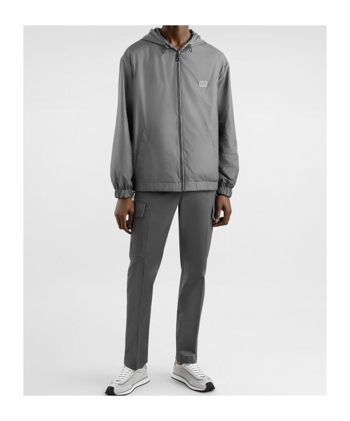 Dolce & Gabbana Hooded Jacket Drawstring Elasticated Cuffs In Gray
