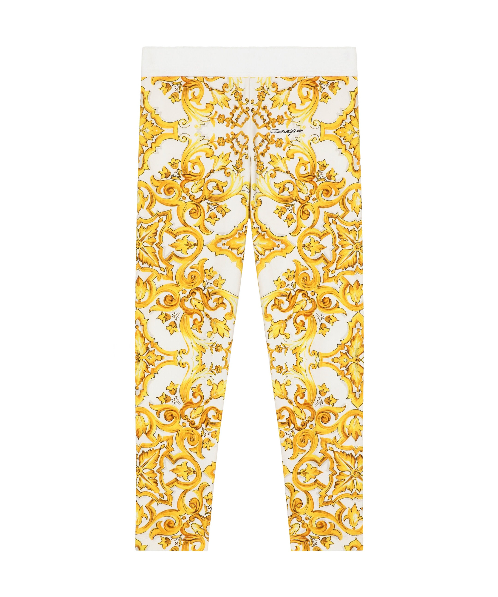 Dolce & Gabbana Girls Yellow Majolica Cotton Leggings In Yellow