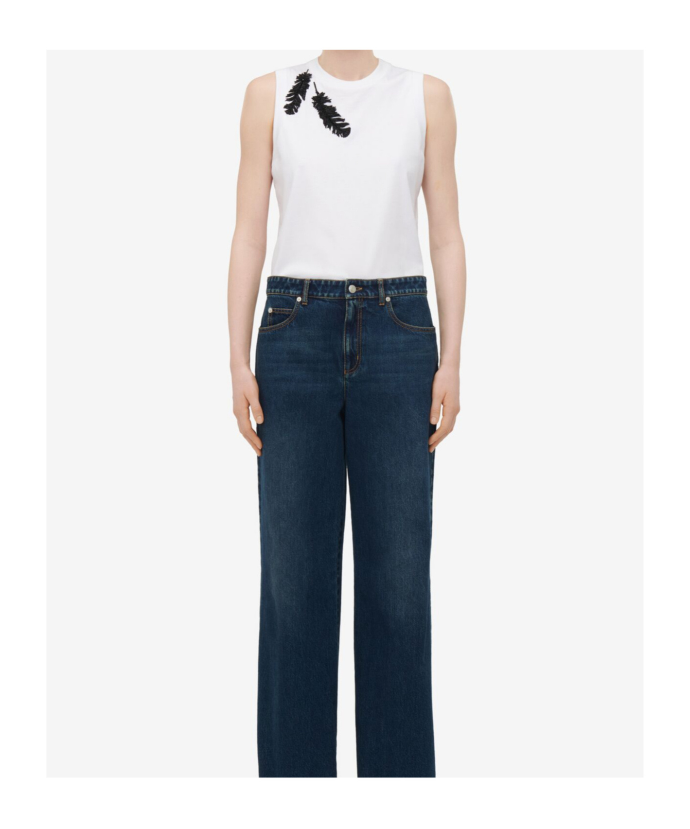 Alexander Mcqueen Embroidered Cotton Jersey Top In White