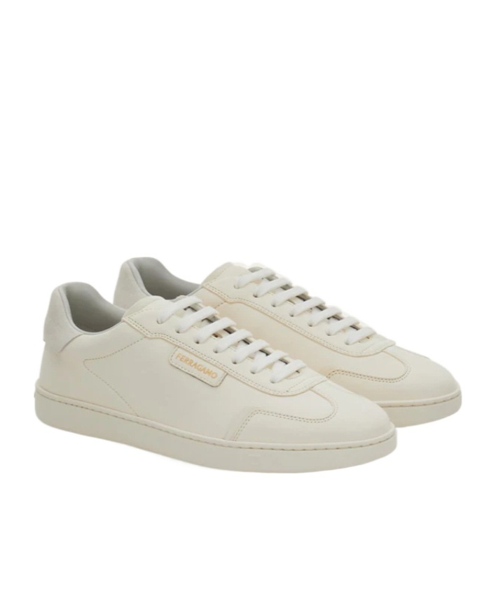 Ferragamo Suede-panelled Leather Sneakers In Metallic