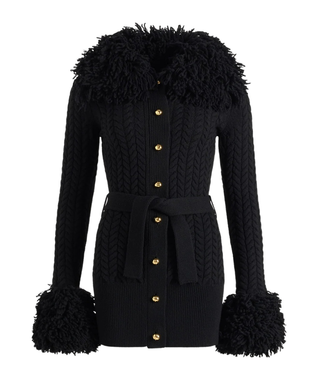 Patou Long Cardigan With Wool And Cashmere Fringes In Black