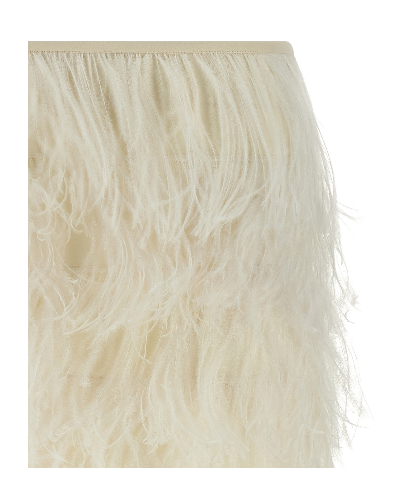 Attico Elastic Waistband Feather Detailed Skirt In Neutral