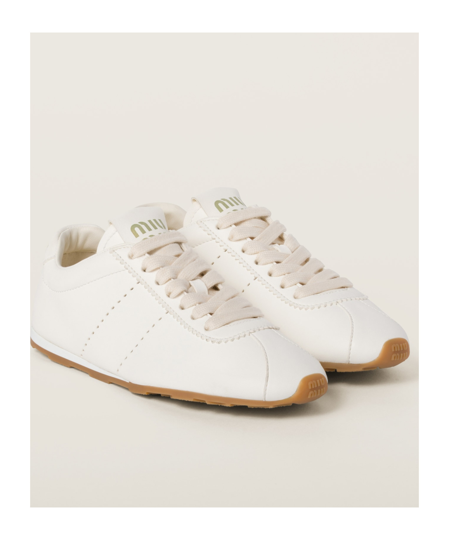 Miu Miu Leather Plume Low-top Sneakers Rubber Sole In White
