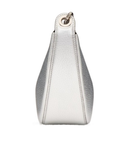 Shop Valentino Vlogo Moon Mini Hobo Bag In Metallic Grainy Calfskin With Chain In White