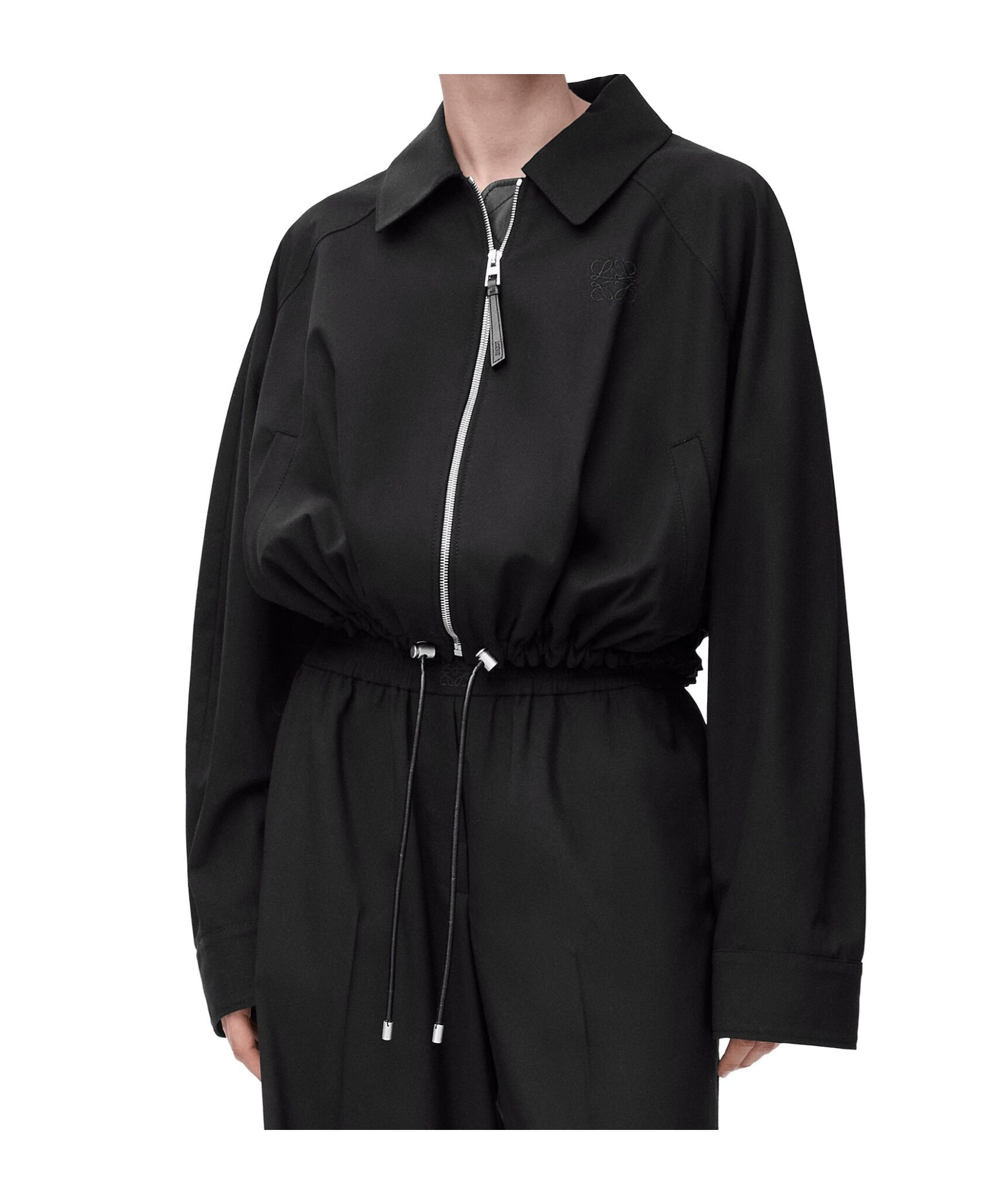Loewe Womens Balloon Drawstring-hem Wool-blend Jacket Black In Black