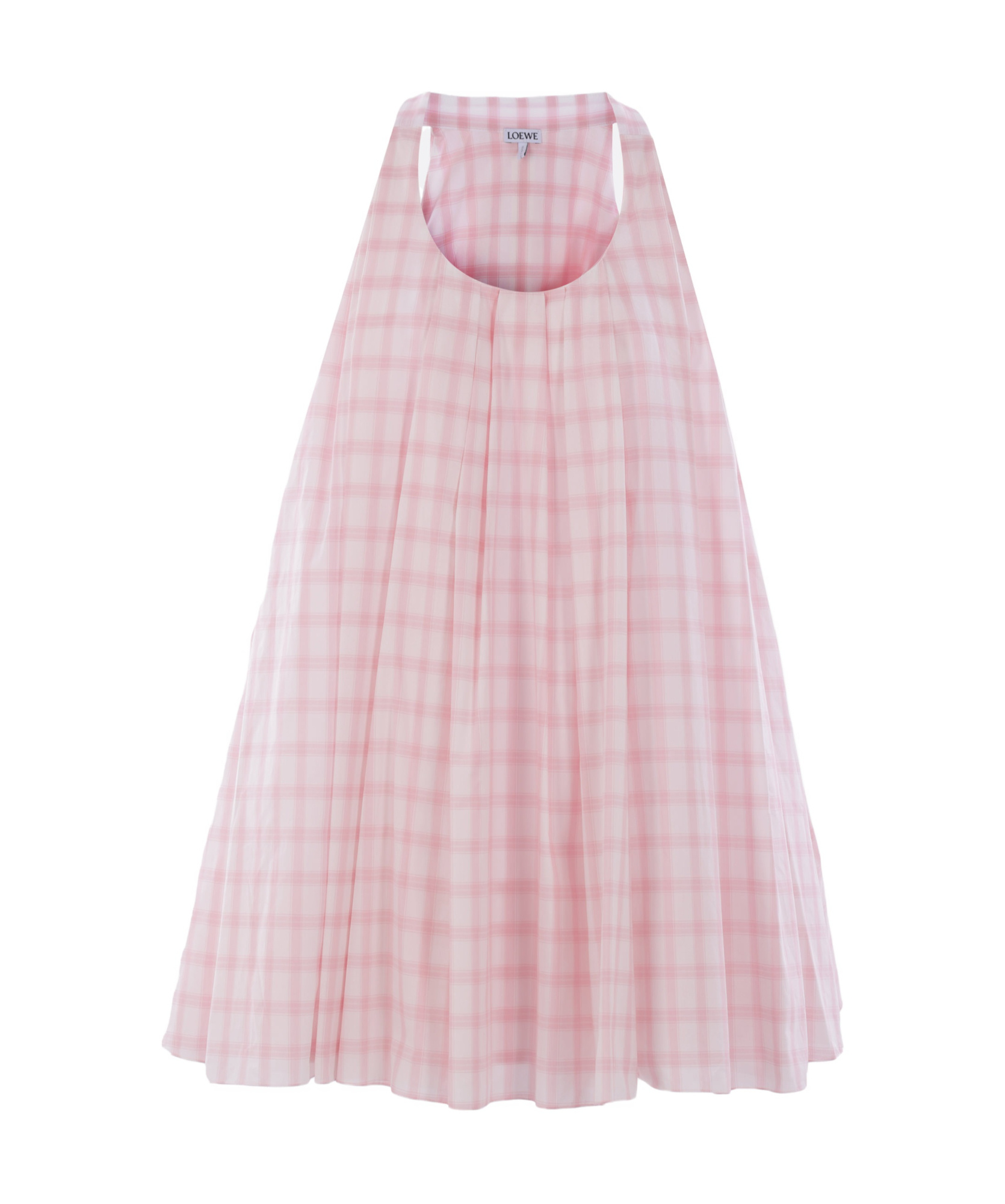 Loewe Pleated Checked Cotton-voile Mini Dress In Pink