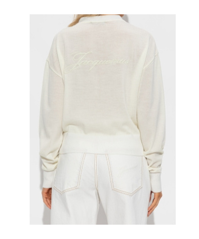 Jacquemus Womens Off-white Le Brode Logo-embroidered Knitted Wool Cardigan In Pink