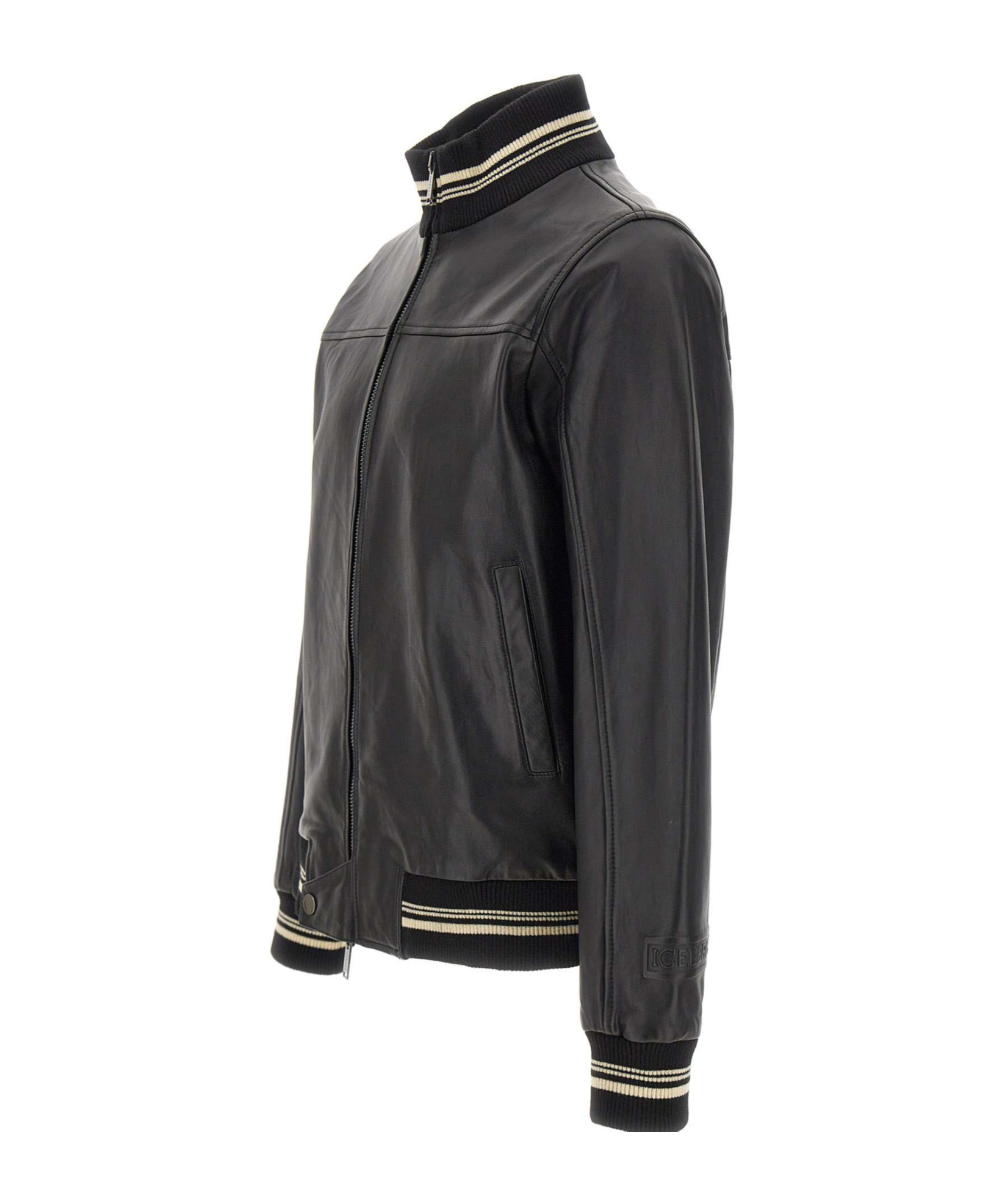 Iceberg High Neck Zipped Bomber Jacket In Black