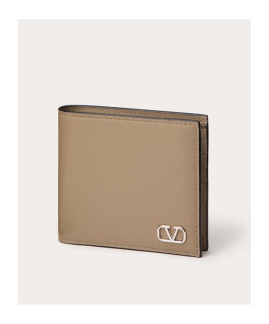 Valentino Vlogo Signature-plaque Bi-fold Wallet In Nude