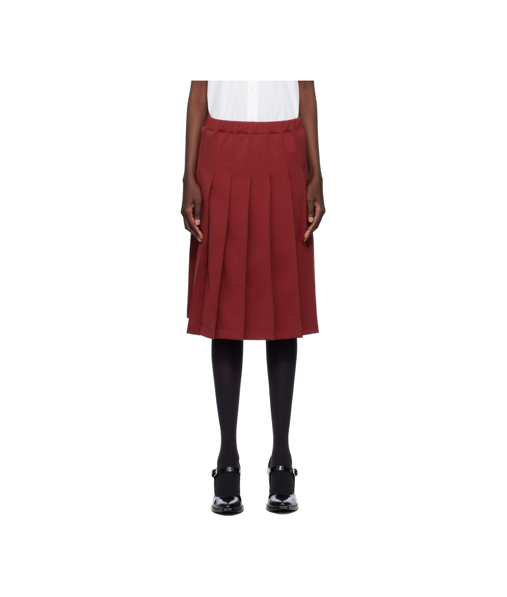 Comme Des Garçons Burgundy Polyester Jersey Midi Skirt
