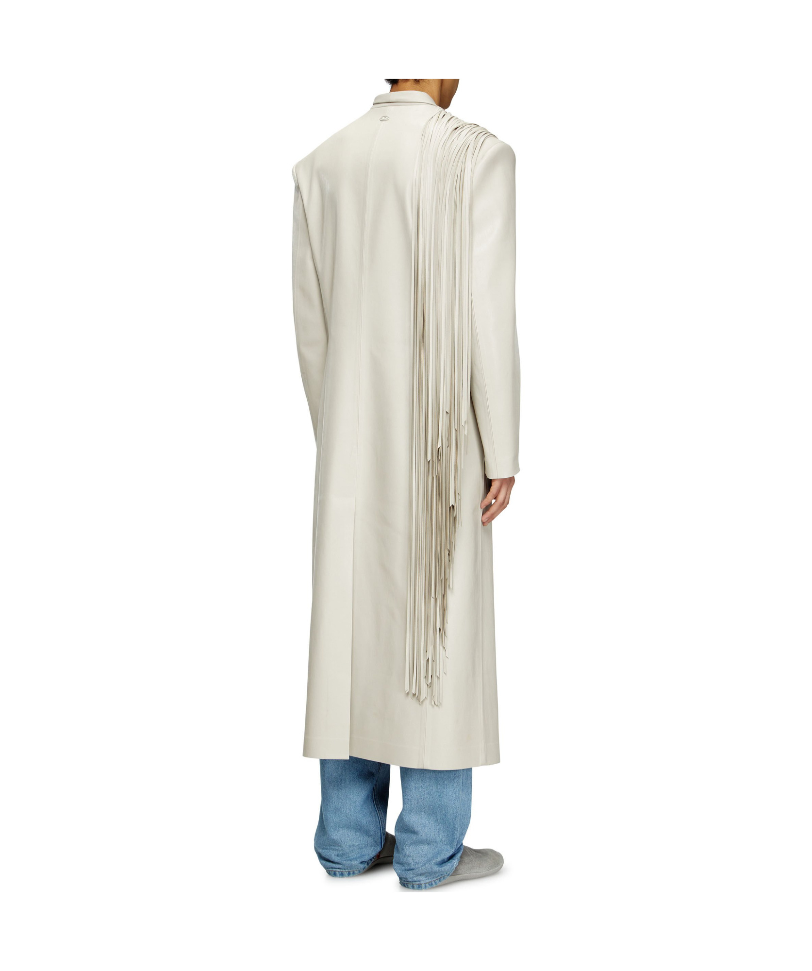 Diesel Long Coat With Shredded Scarf Fringing In White