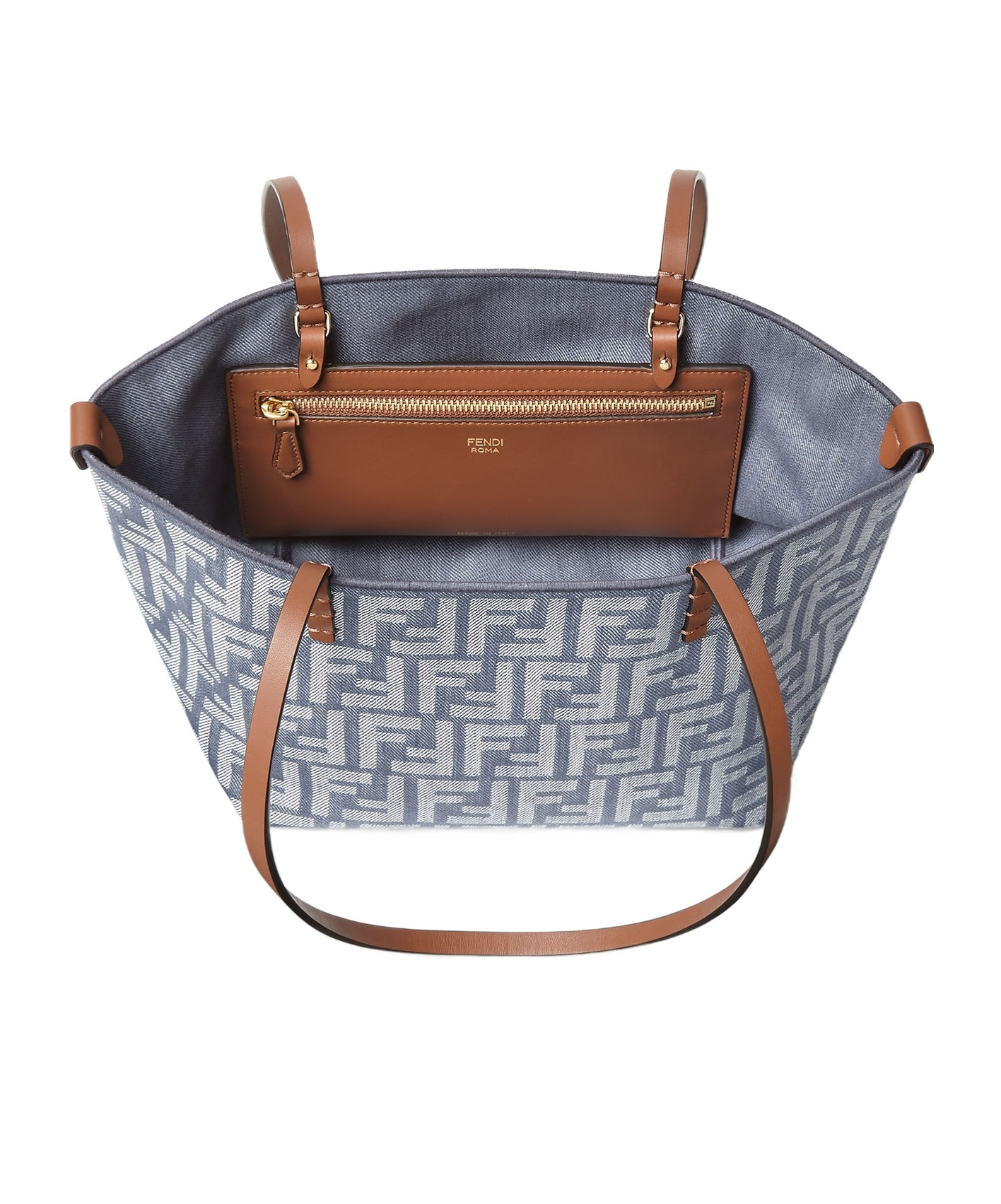 Fendi Blue Denim-effect Ff Jacquard Reversible Shopper