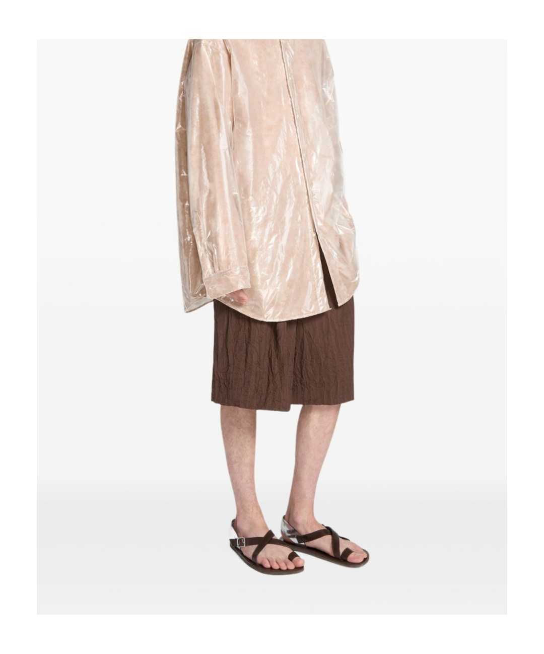 Dries Van Noten Crinkled Knee Length Pleated Bermuda Shorts In Brown