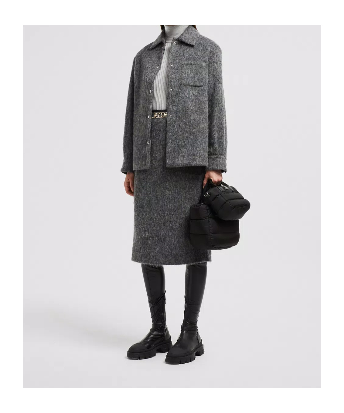 Moncler Brushed-effect Midi Skirt In Gray