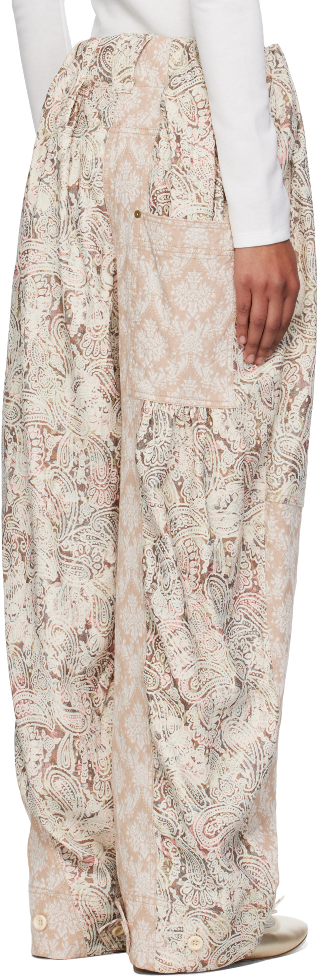 Open Yy Paisley Pleated Trousers In Neutral