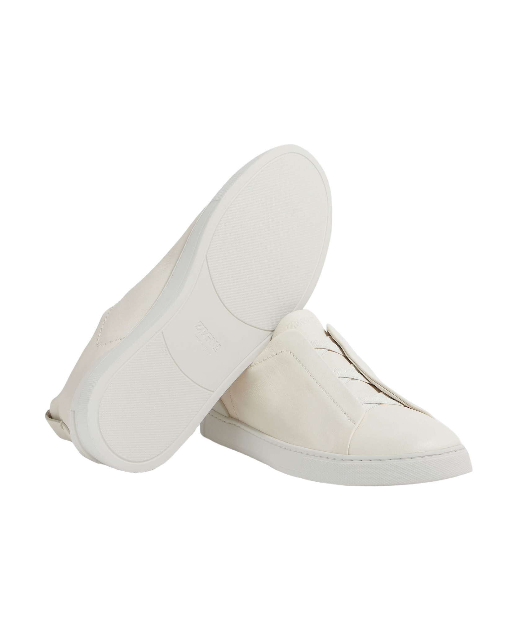 Zegna Triple Stitch Deerskin Leather Slip-on Sneaker In White