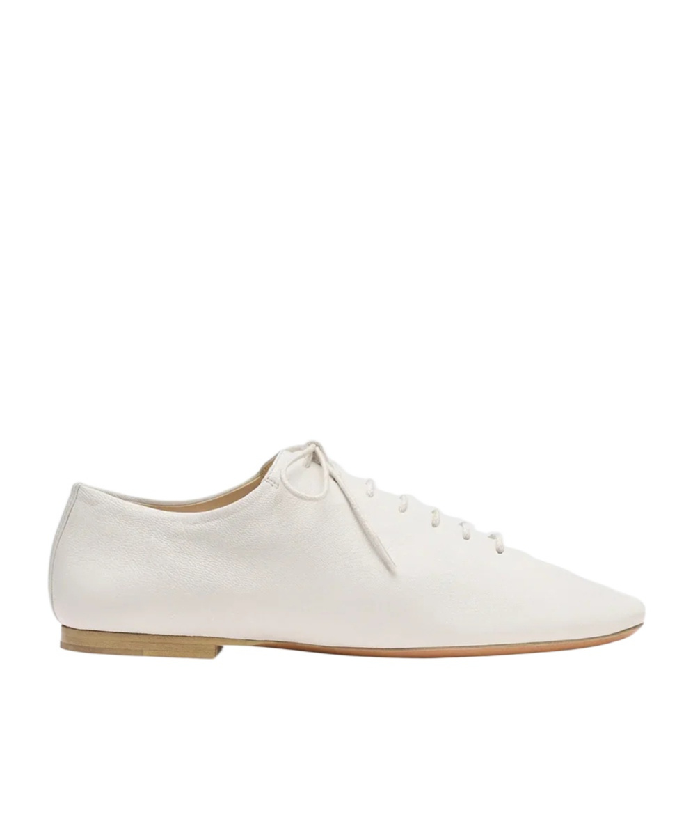 Lemaire Souris Lace Up Leather Heel Shoes In White