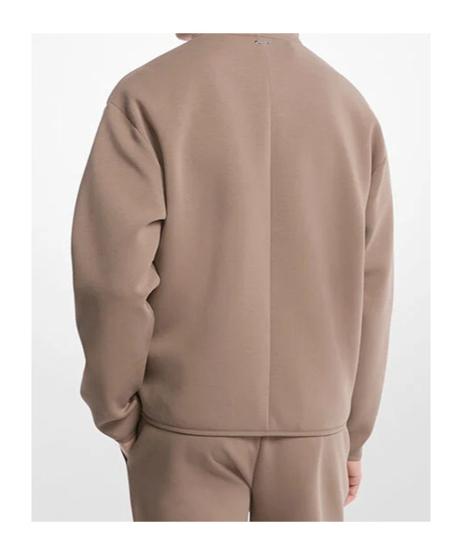 Michael Kors Double Breasted Zip Mock Collar Jacket In Brown