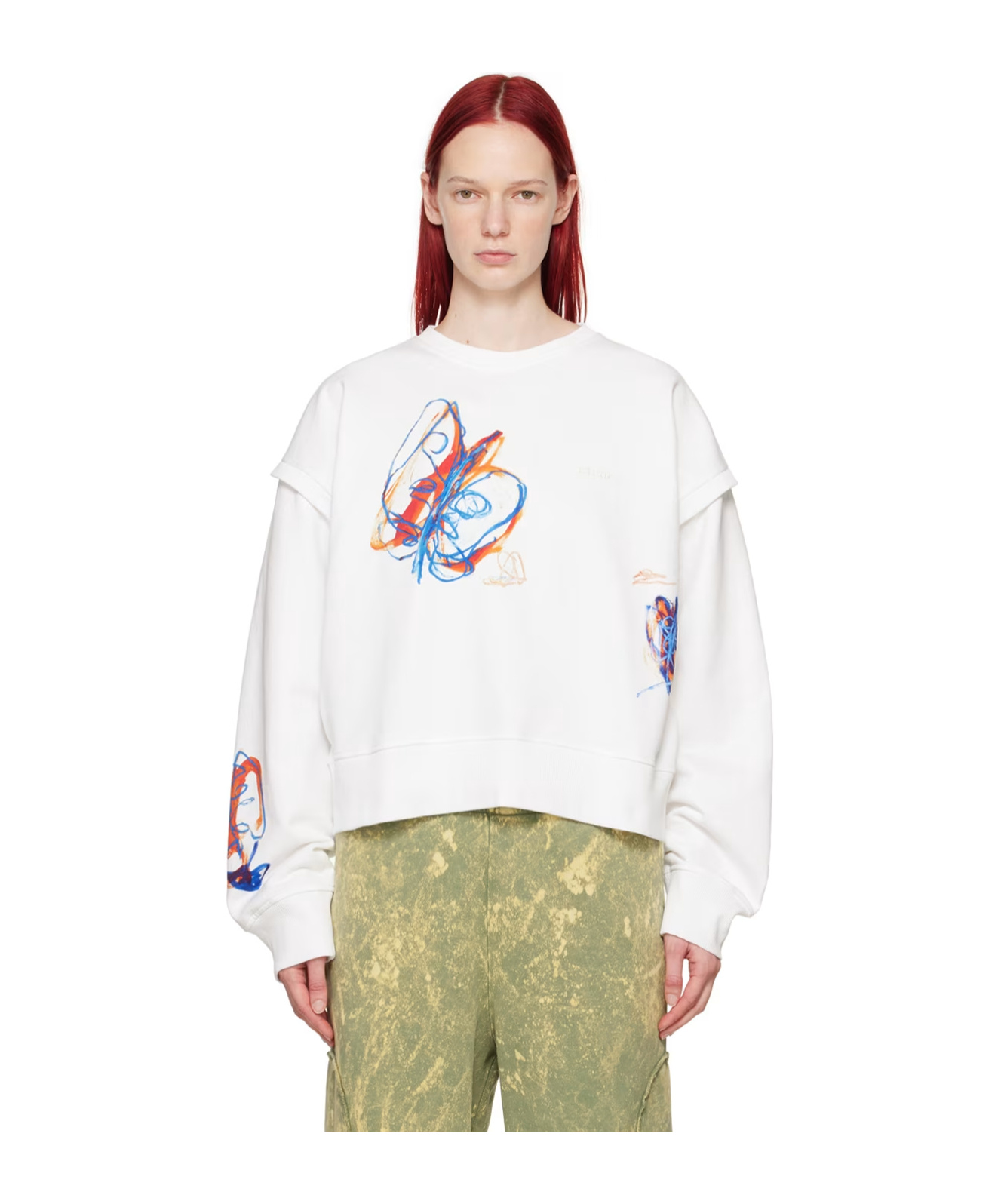 Etudes Studio Pattern Printed Long-sleeved Hoodie In White