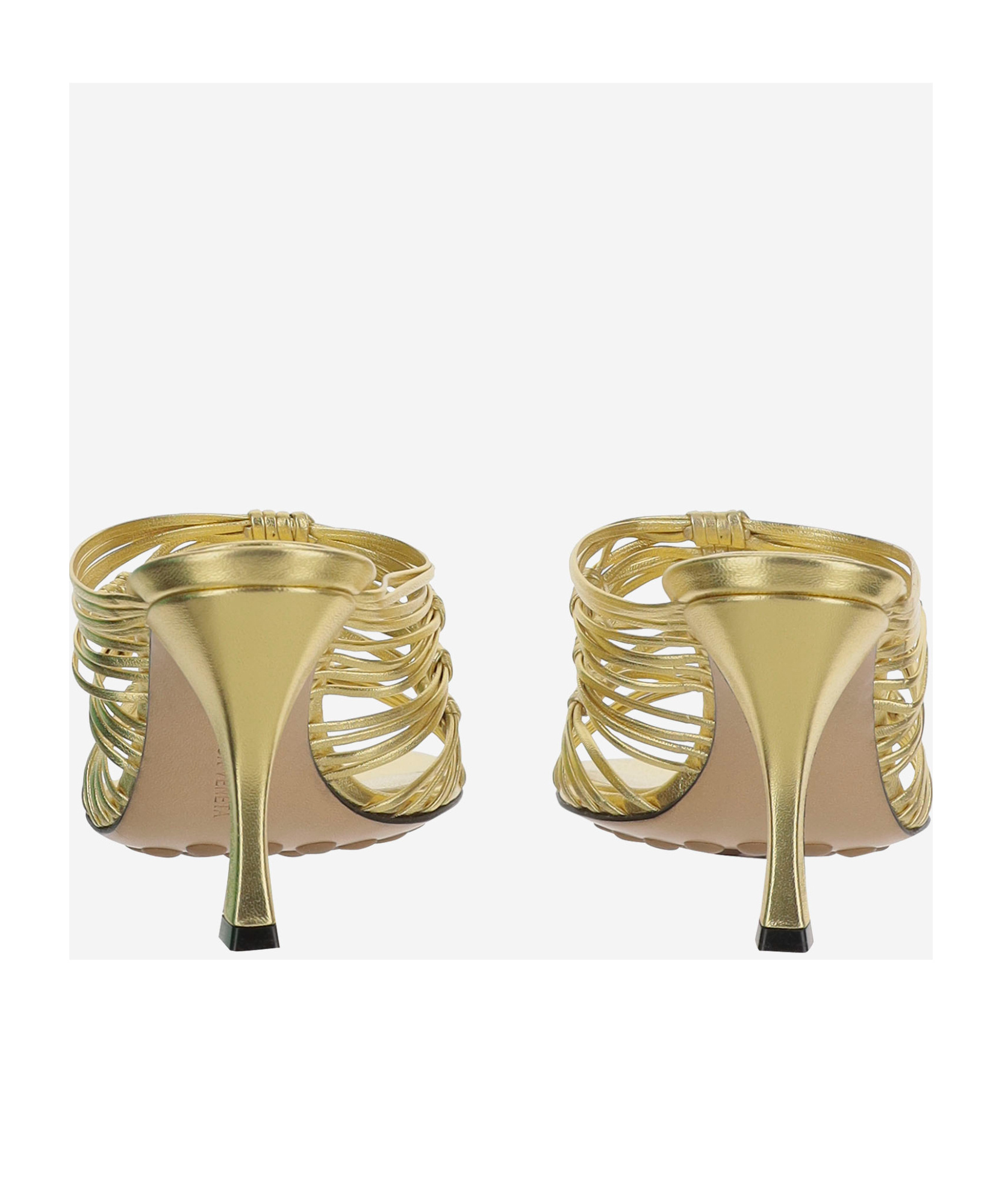 Bottega Veneta Blink Strappy Metallic Leather Mule Sandals In Nude
