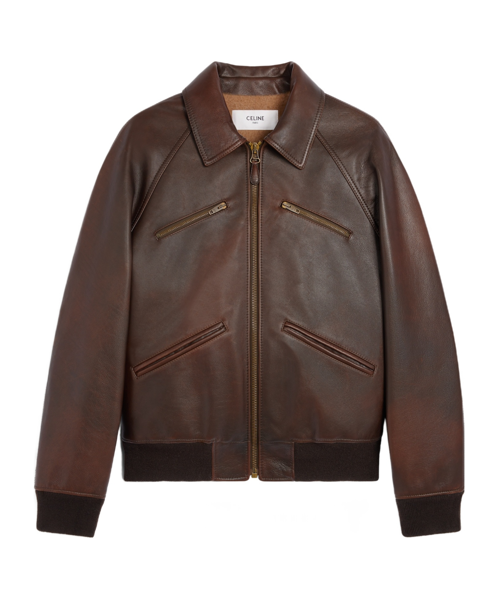 Celine Men Leather Jacket With Wool Lining In Brown