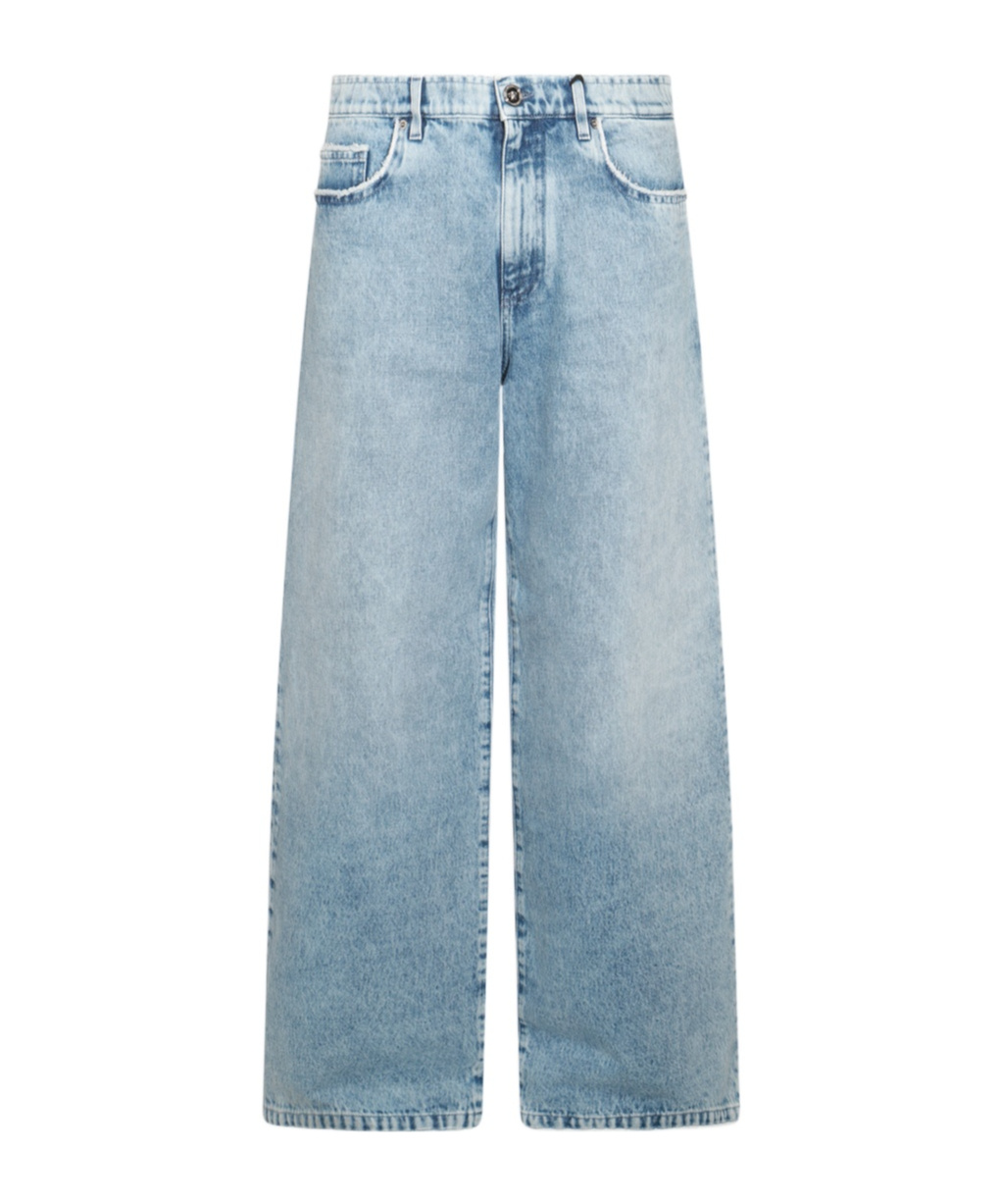 Versace Stonewashed Denim Wide Jeans In Blue