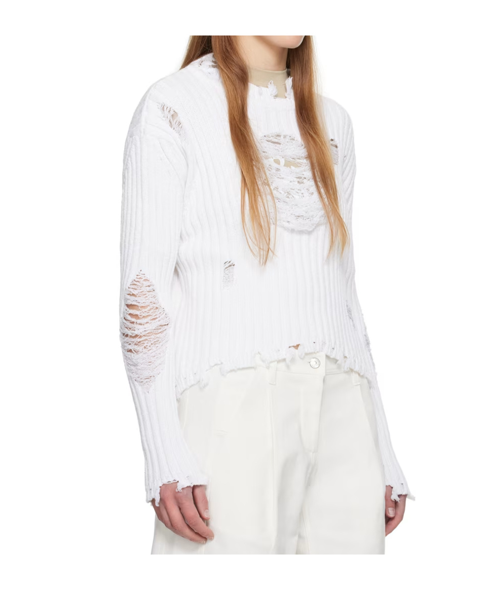 Open Yy Damaged Heart Sweater In White