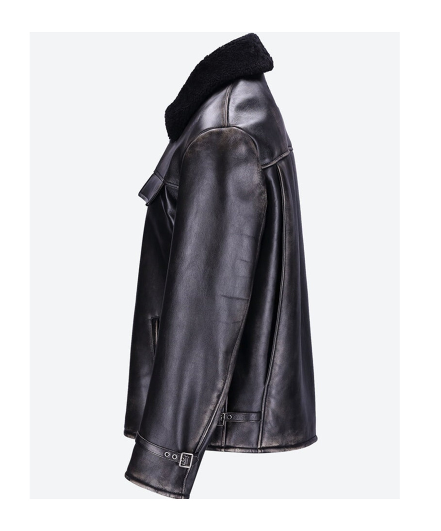 Prada Long-sleeved Leather Jacket In Black