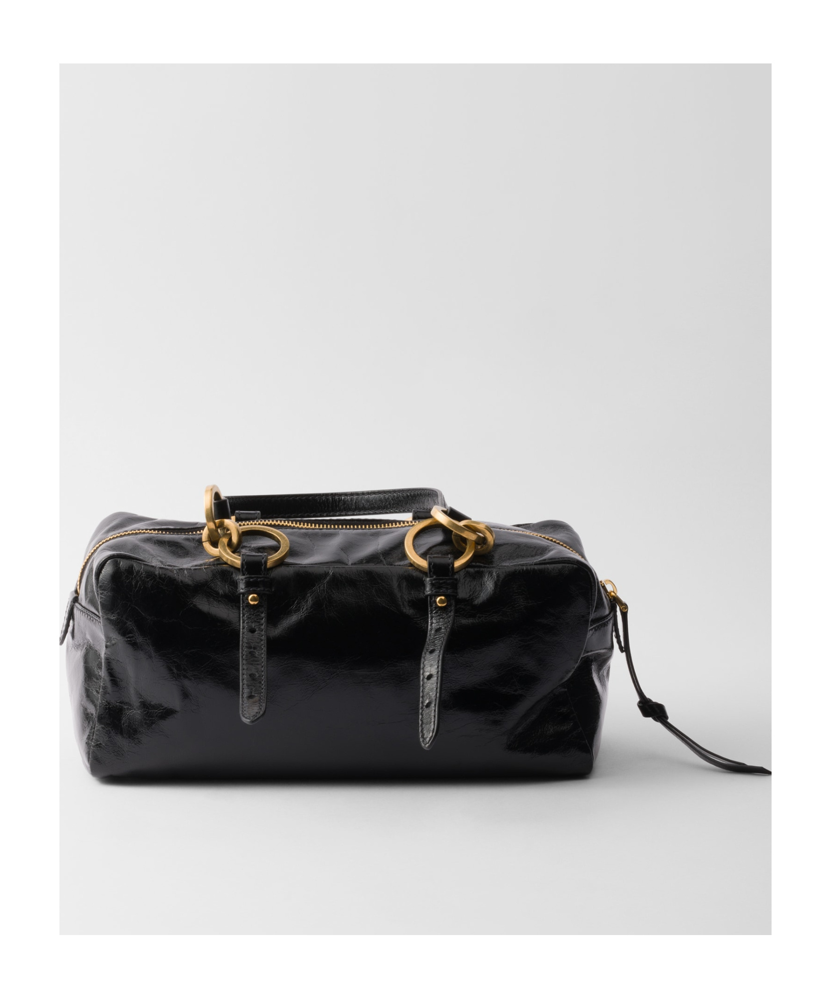 Prada Leather Handbag With Double Handles And Front Pocket In Black
