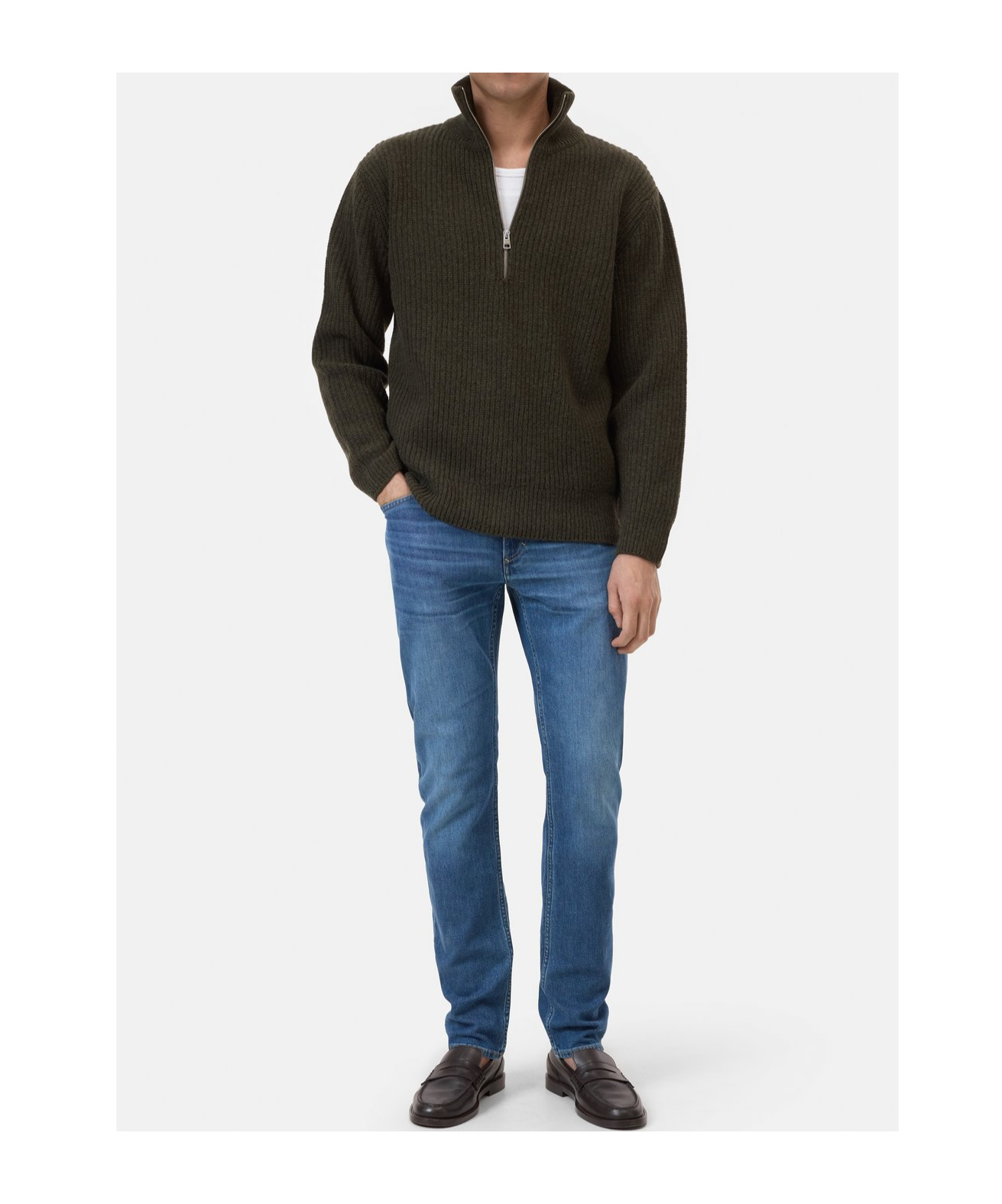 Closed Zippered Long-sleeve Sweater In Green